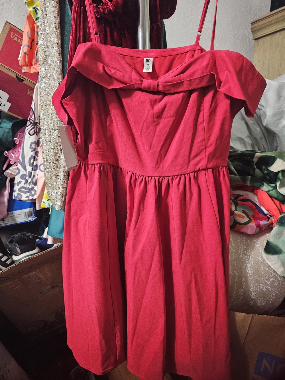 bp Girls' Bright Pink Off-Shoulder Bow Party Dress